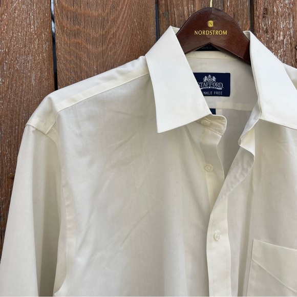 STAFFORD‎ Men’s Cream Button Down Long Sleeve Dress Shirt Size 17 36-37 - Picture 4 of 10